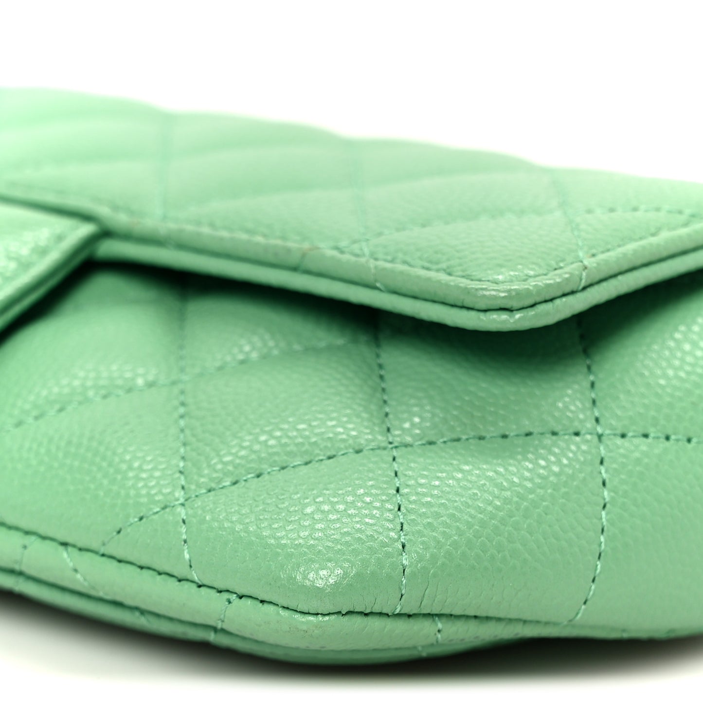 Caviar Quilted Flap Phone Holder With Chain Green