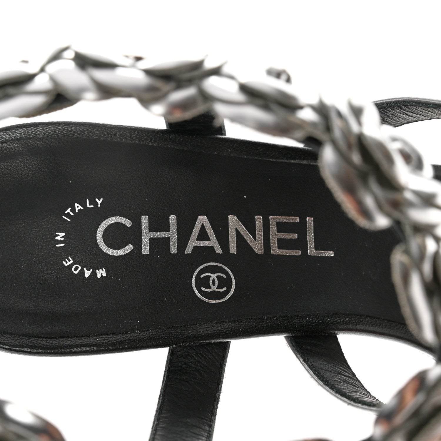 Chanel Lambskin Patent Camellia Ankle Strap Sandals 37.5 Black 7 of 10