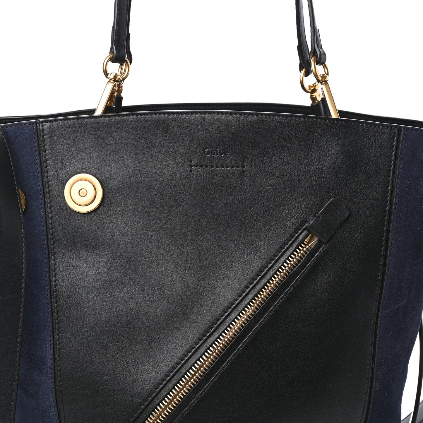 Smooth Suede Calfskin Medium Myer Double Carry Bag Black Navy