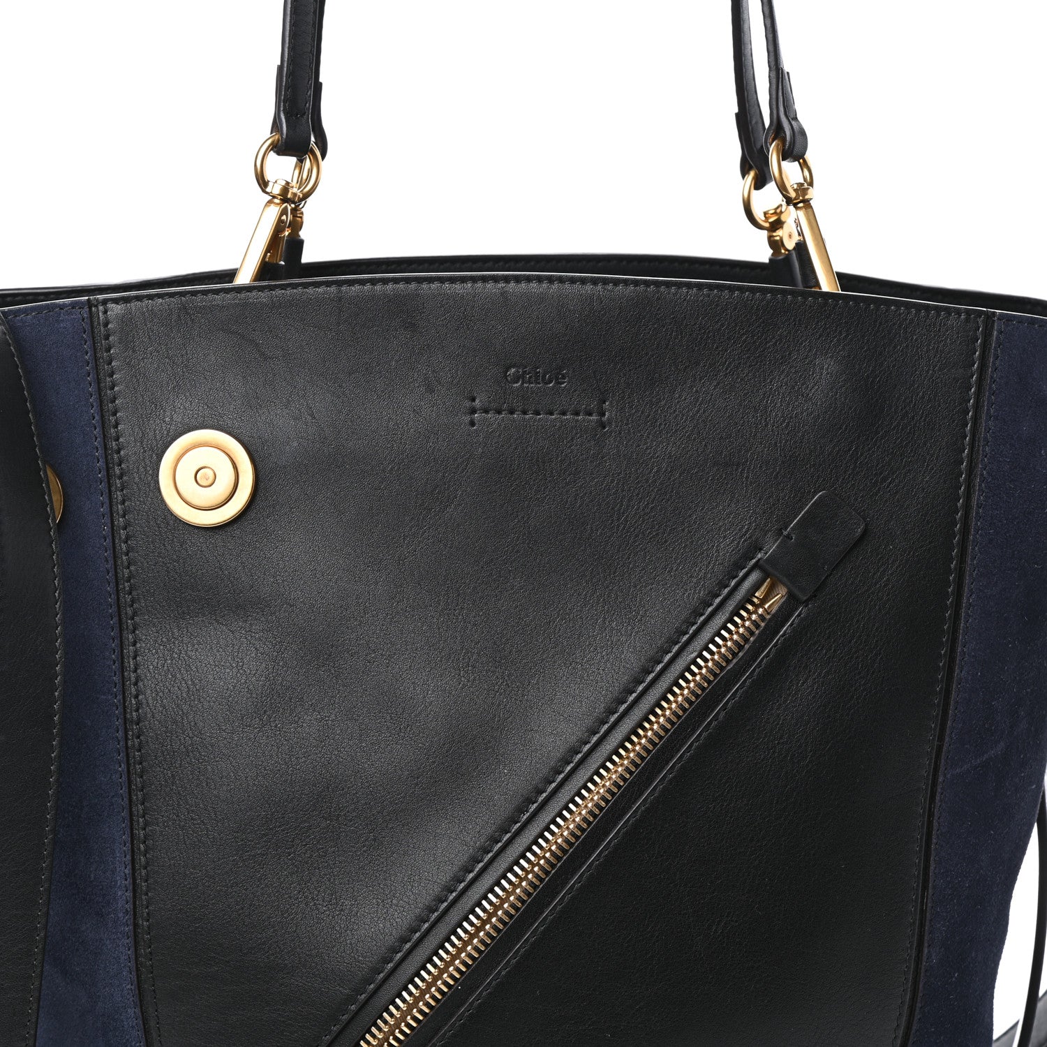 Chloe Smooth Suede Calfskin Medium Myer Double Carry Bag Black Navy 7 of 9