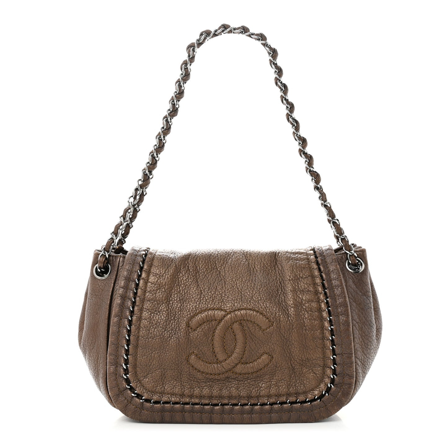 Metallic Deerskin Small Luxe Ligne Flap Bronze