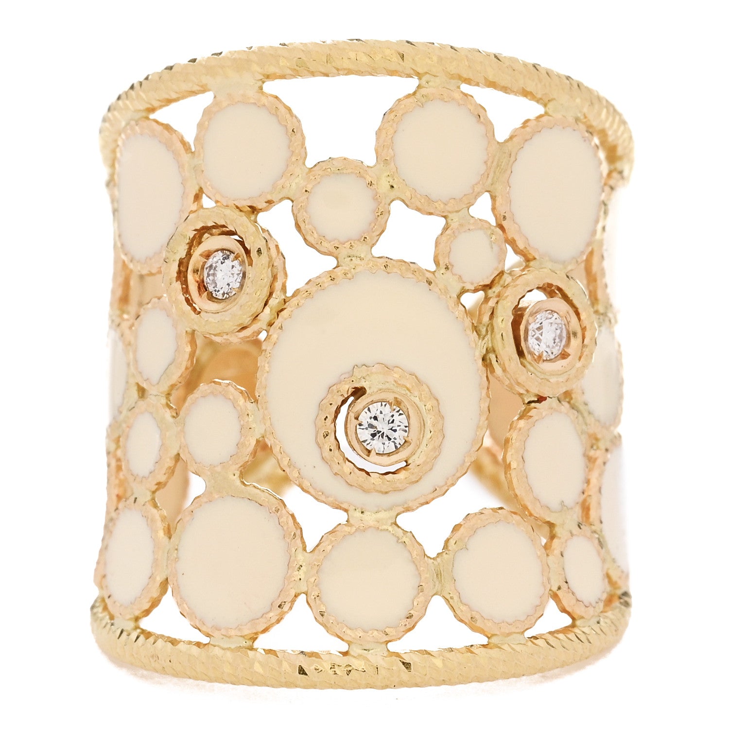 Roberto Coin 18K Yellow Gold Diamond Enamel Bollicine Ring 53 6.5 White 1 of 5