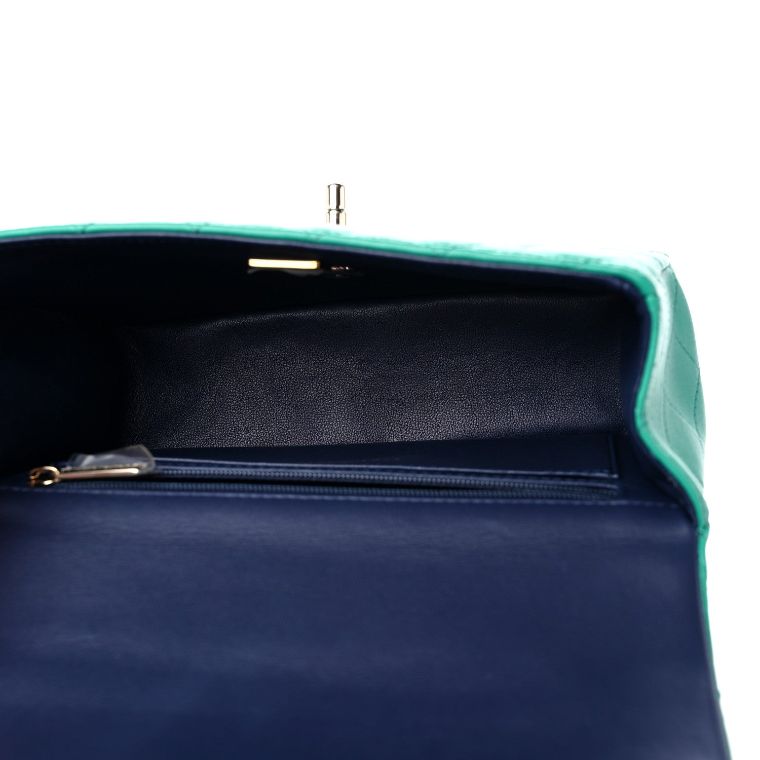 Chanel Lambskin Quilted Bi-Color Mini Top Handle Rectangular Flap Green Dark Blue 5 of 10