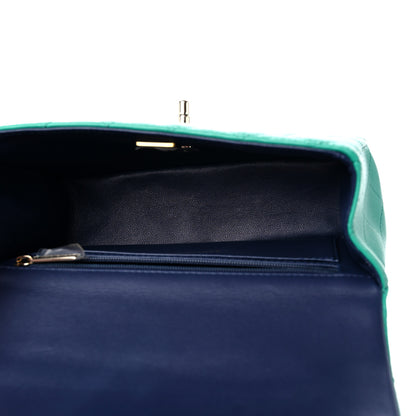 Chanel Lambskin Quilted Bi-Color Mini Top Handle Rectangular Flap Green Dark Blue 5 of 10