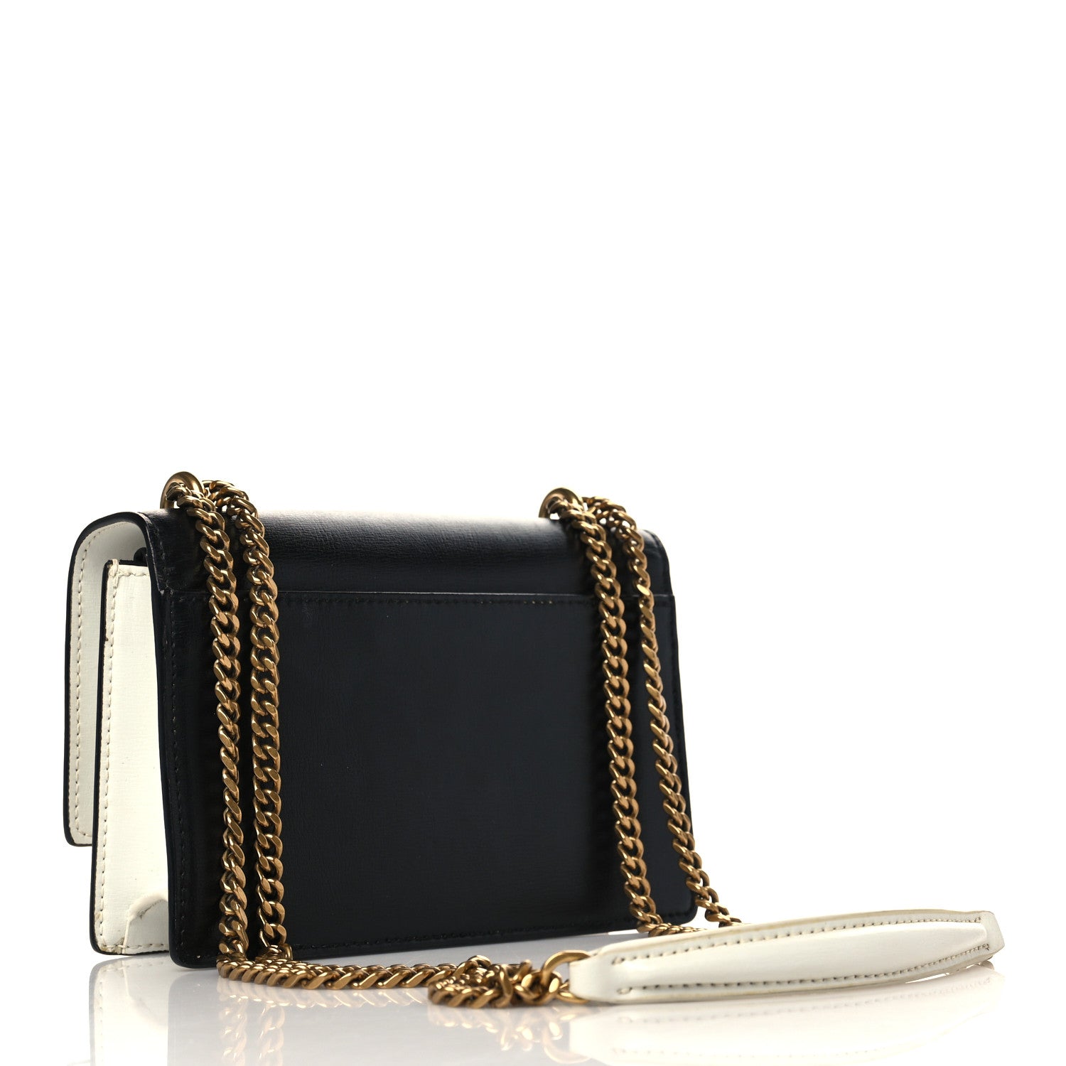 Saint Laurent New Aspen Calfskin Bi-Color Monogram Sunset Chain Wallet Black Dirty White 3 of 8