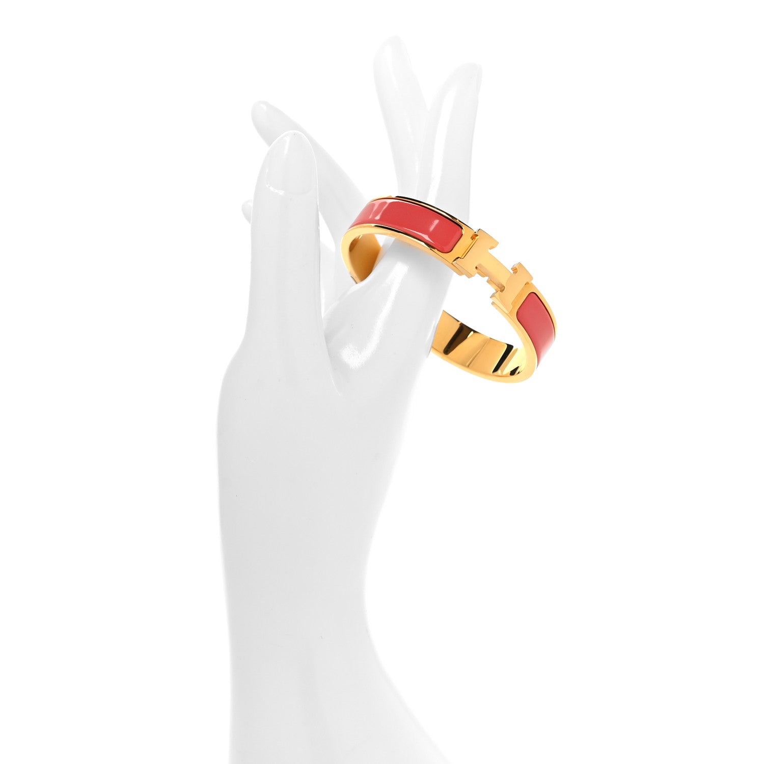 Hermes Enamel Narrow Clic Clac H Bracelet GM Rouge Corail 2 of 5