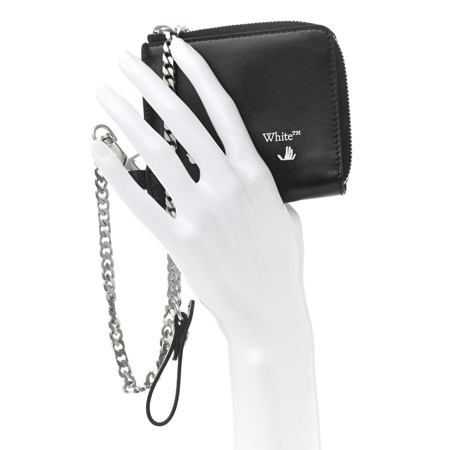 Calfskin Zip Chain Wallet Black