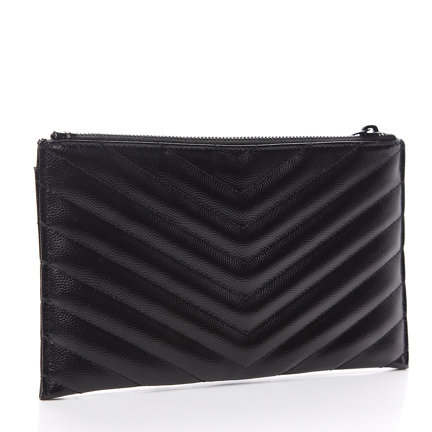 Saint Laurent Grain De Poudre Chevron Monogram Bill Pouch Black 2 of 9