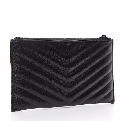 Saint Laurent Grain De Poudre Chevron Monogram Bill Pouch Black 2 of 9