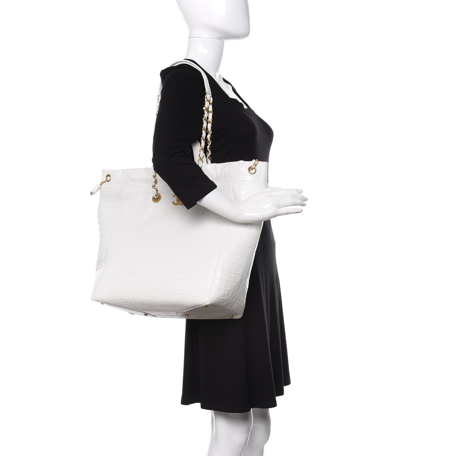 Chanel Calfskin Crocodile Embossed Large Cocodile Shopping Tote White 2 of 10