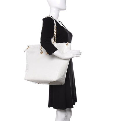 Chanel Calfskin Crocodile Embossed Large Cocodile Shopping Tote White 2 of 10