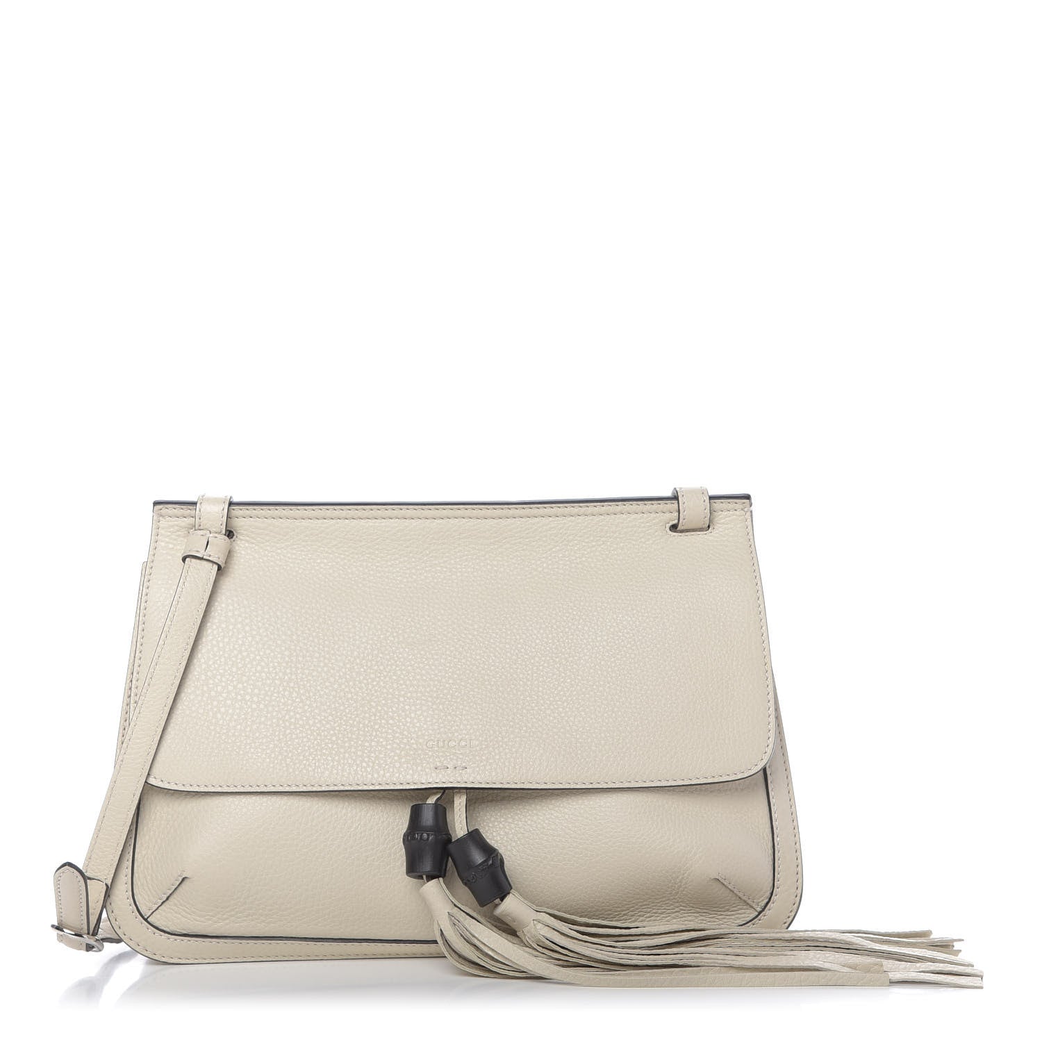 Gucci Pebbled Calfskin Medium Bamboo Daily Flap Shoulder Bag Mystic White 1 of 8