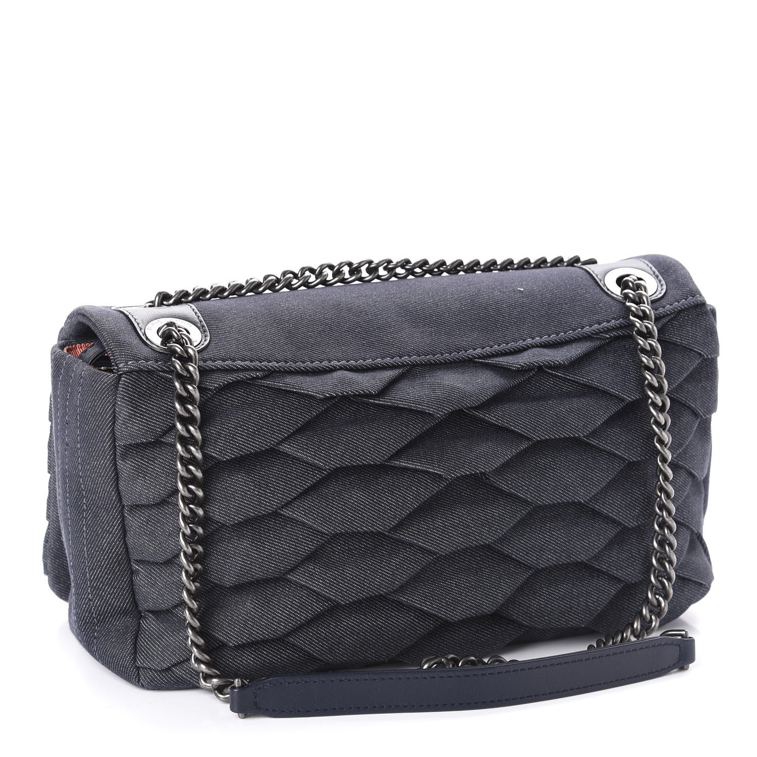 Chanel Denim Pleated Denim Turtle Flap Dark Blue 4 of 11