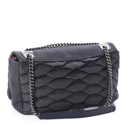 Chanel Denim Pleated Denim Turtle Flap Dark Blue 4 of 11