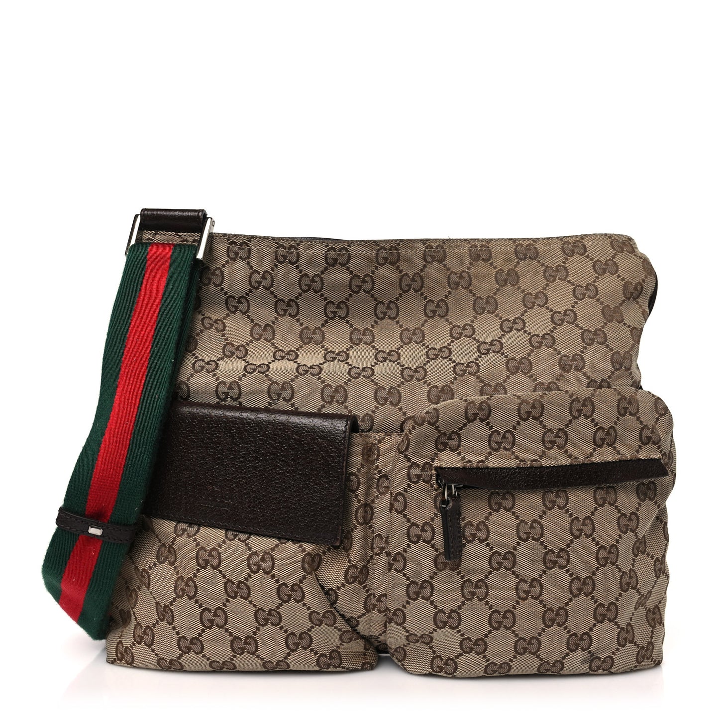 Monogram Web Medium Double Pocket Messenger Bag Dark Brown