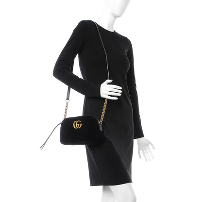 Gucci Velvet Matelasse Small GG Marmont Chain Shoulder Bag Black 2 of 7