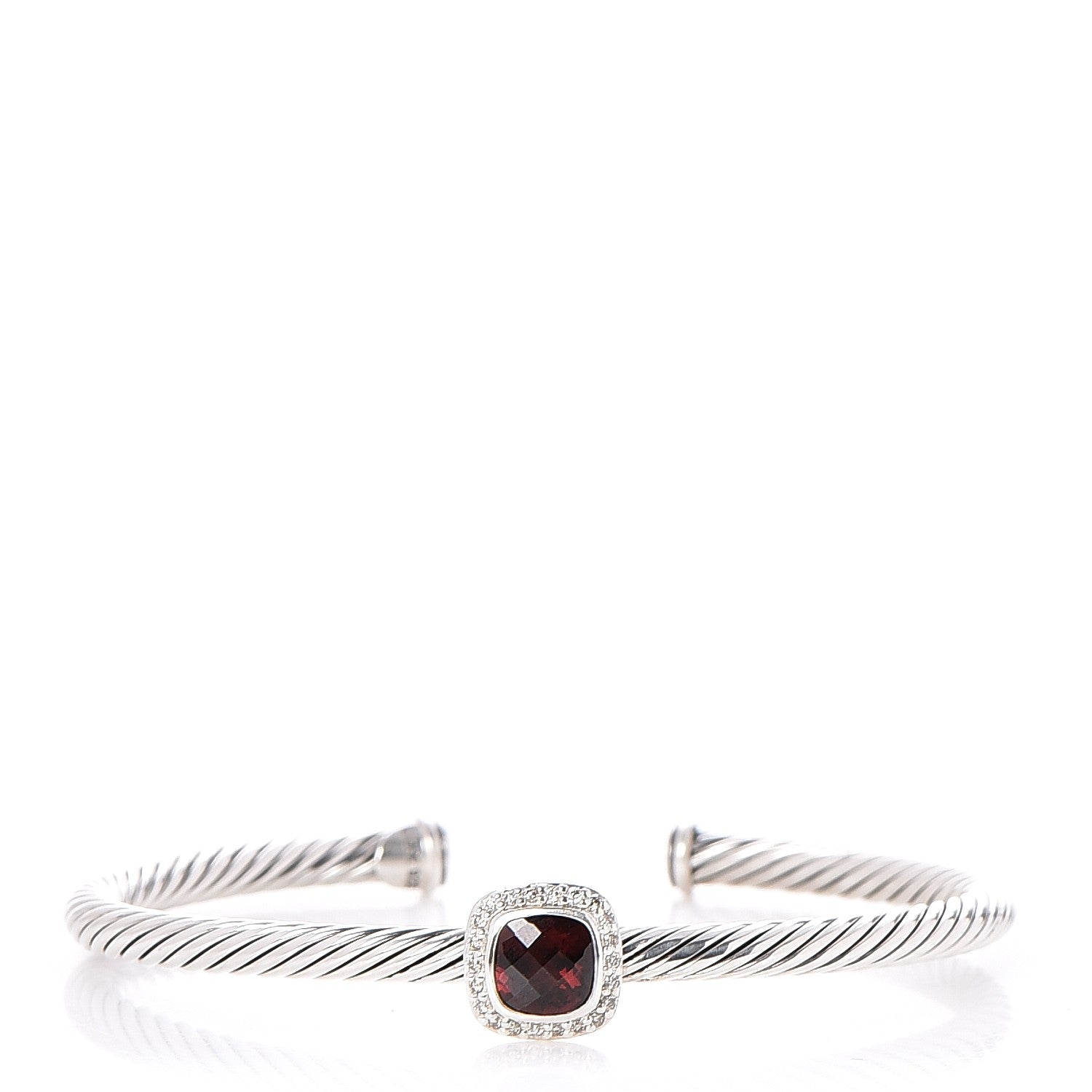 David Yurman Sterling Silver Diamond Garnet 4mm Noblesse Cable Bracelet 1 of 4