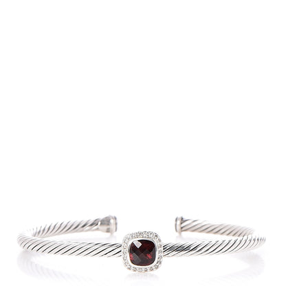 David Yurman Sterling Silver Diamond Garnet 4mm Noblesse Cable Bracelet 1 of 4