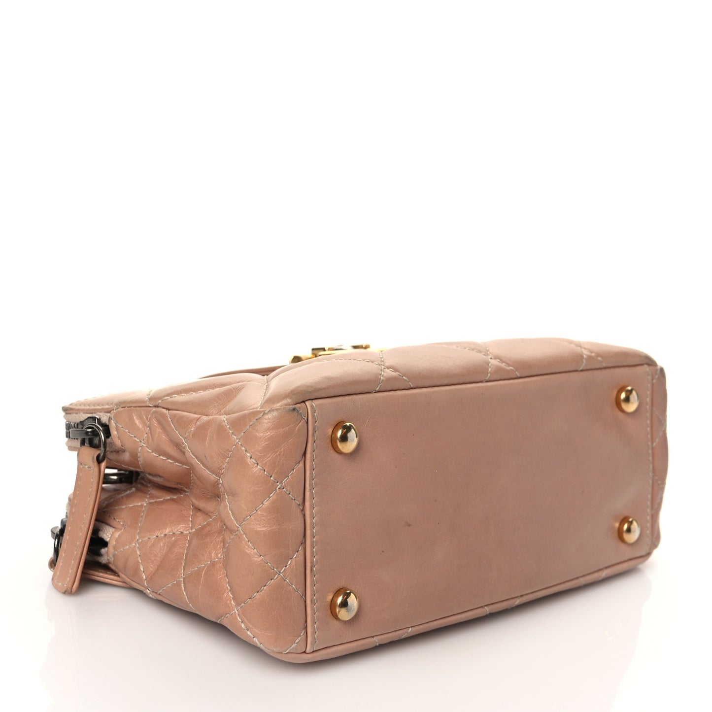 Aged Glazed Calfskin Quilted Daily Walk Crossbody Beige