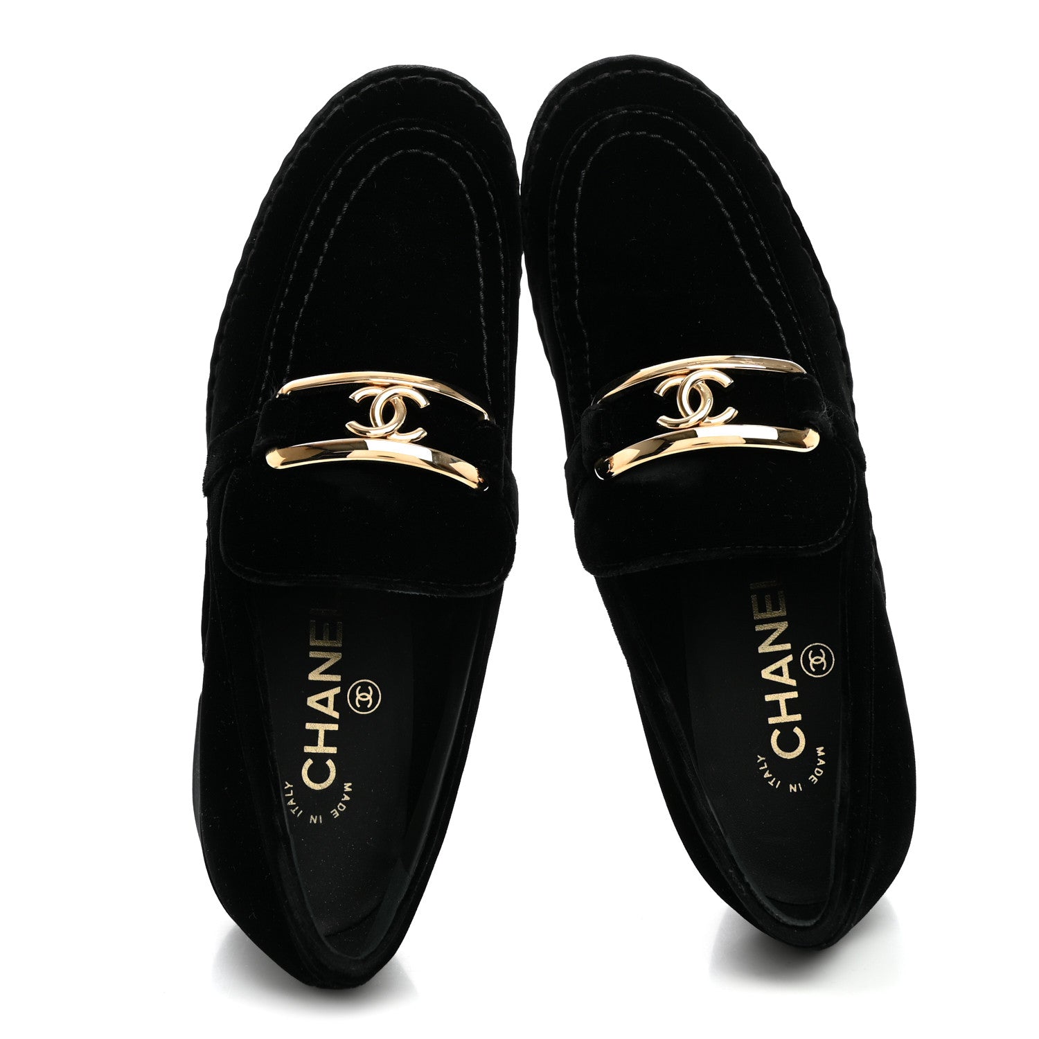 Chanel Velvet Metal CC Loafers 38 Black 5 of 9