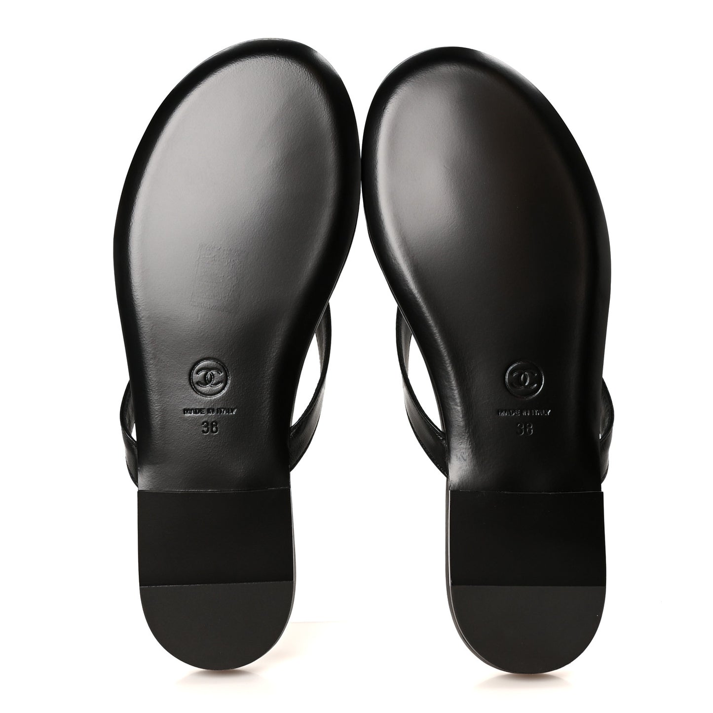 Shiny Lambskin Crystal CC Thong Sandals 38 Black