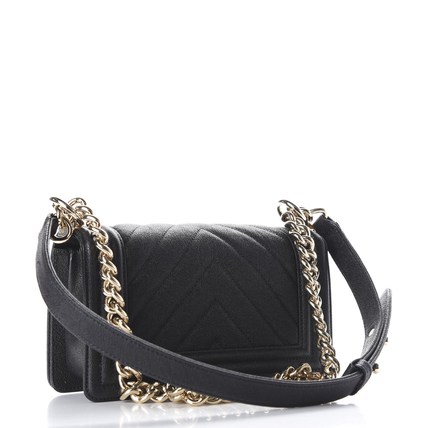 Caviar Chevron Quilted Small Boy Flap Black