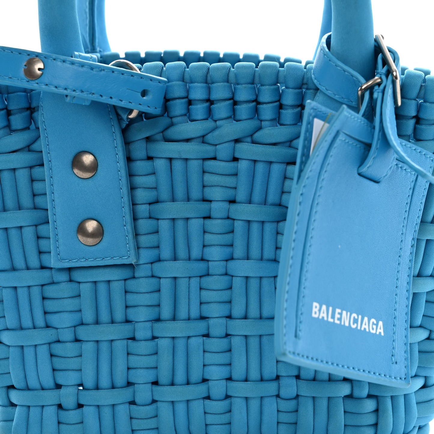 Recycled Nylon Faux Calfskin XXS Bistro Basket Cyan White