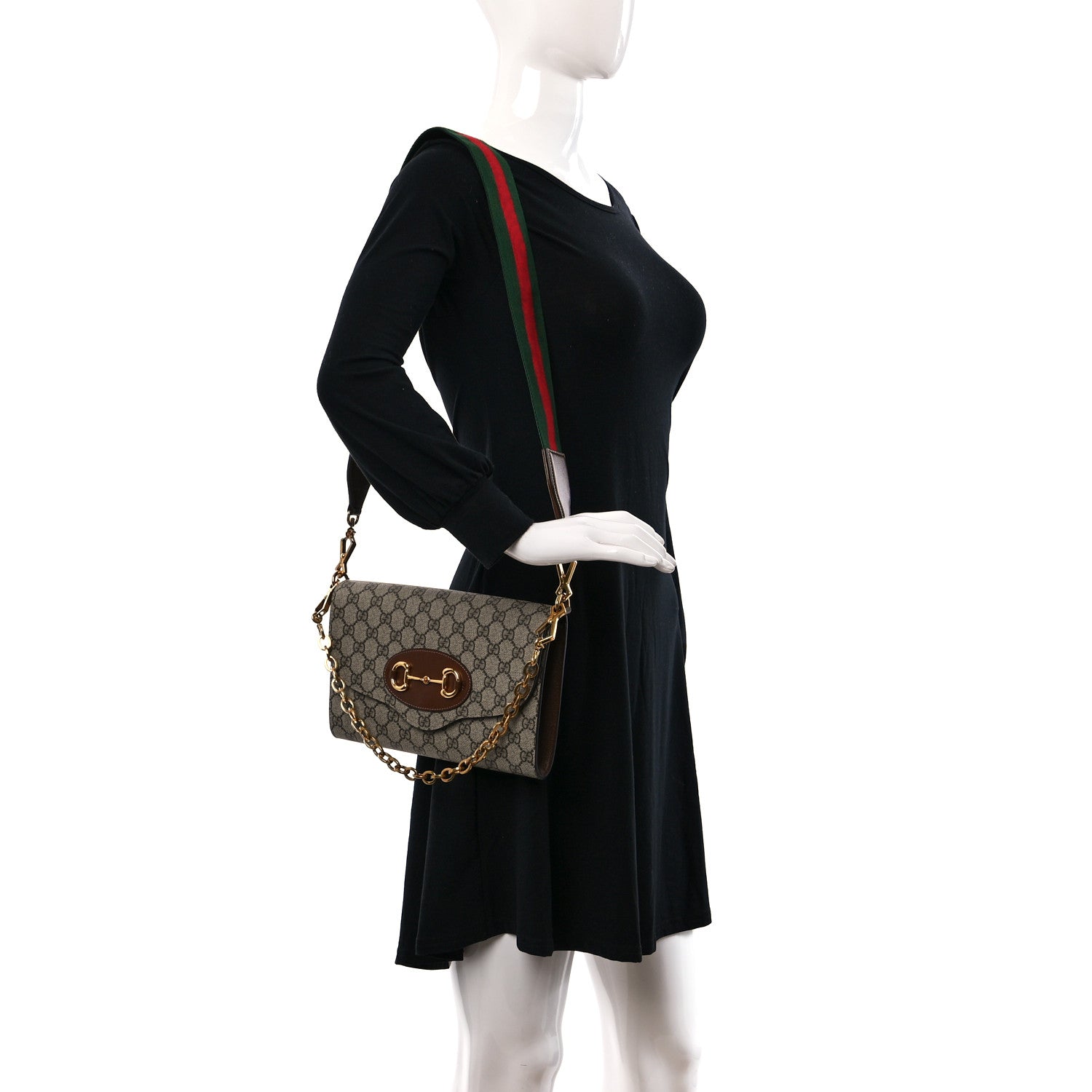 Gucci GG Supreme Monogram Azalea Calfskin Web Small Horsebit 1955 Crossbody Bag Beige Ebony Brown Sugar 2 of 11