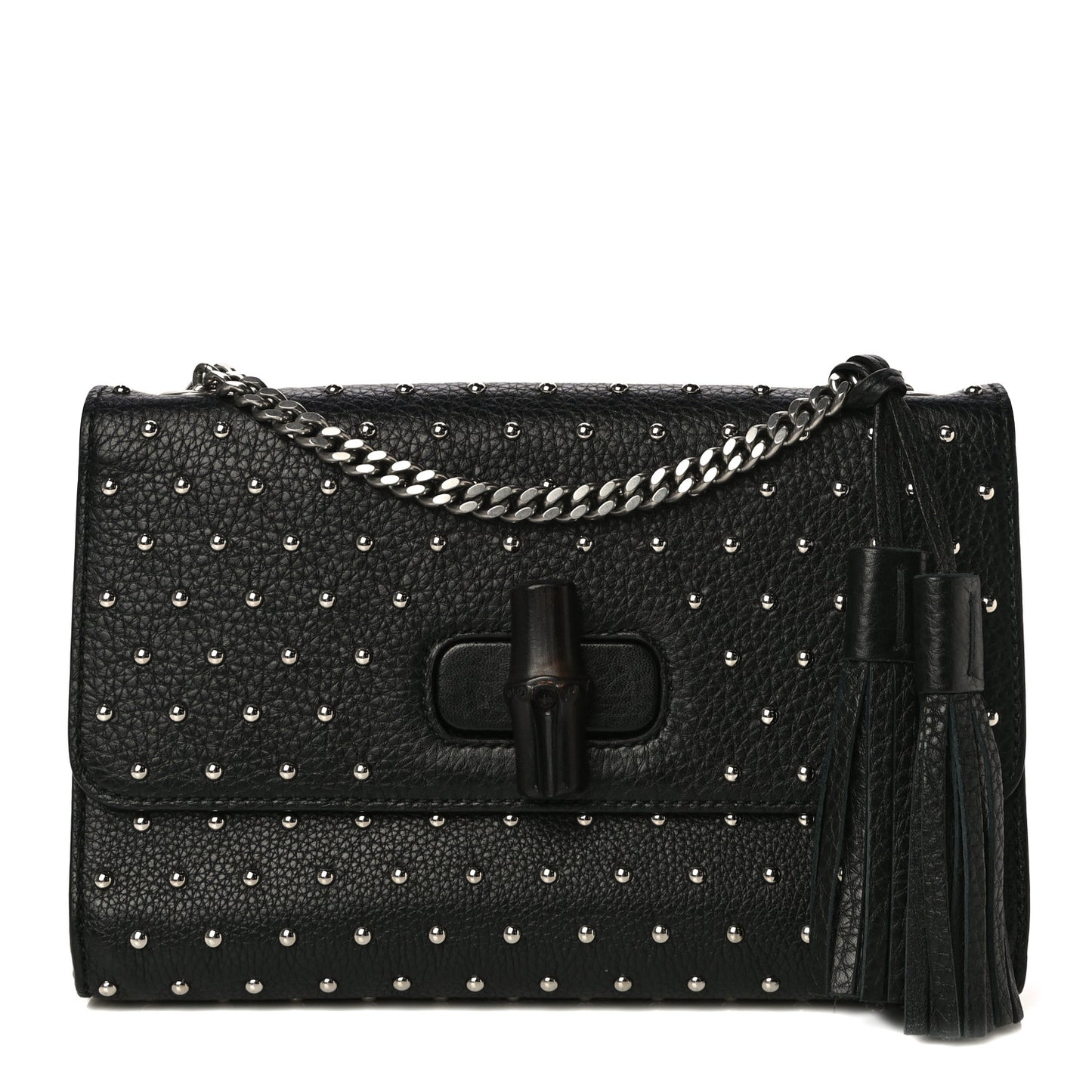 Calfskin Studded Medium Miss Bamboo Shoulder Bag Black