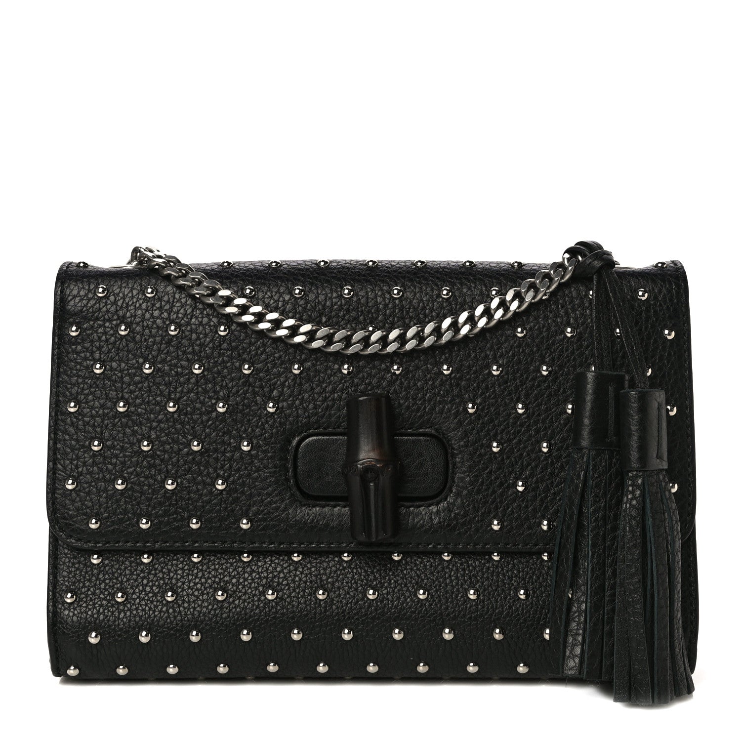 Gucci Calfskin Studded Medium Miss Bamboo Shoulder Bag Black 1 of 12