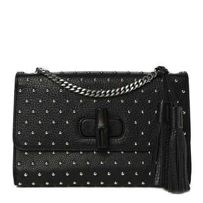 Gucci Calfskin Studded Medium Miss Bamboo Shoulder Bag Black 1 of 12