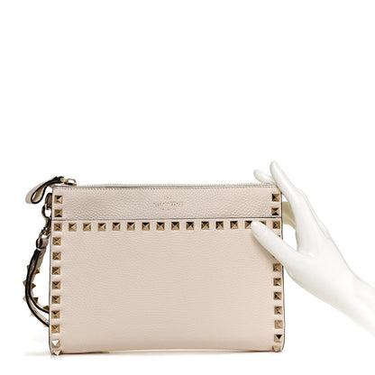 Valentino Garavani Pebbled Calfskin Rockstud Wristlet Clutch White 2 of 11
