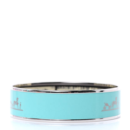 Hermes Enamel Printed Wide Caleche Bracelet 70 Bleu Atoll 3 of 6