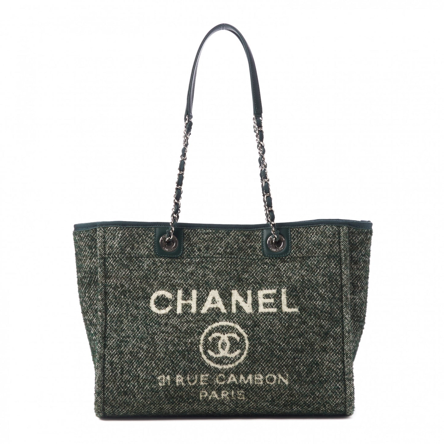 Mixed Fibers Calfskin Small Deauville Tote Green