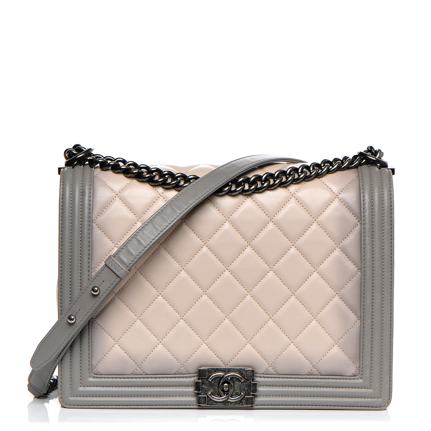 Chanel Calfskin Ombre Quilted Large Boy Flap Grey Beige 1 of 7