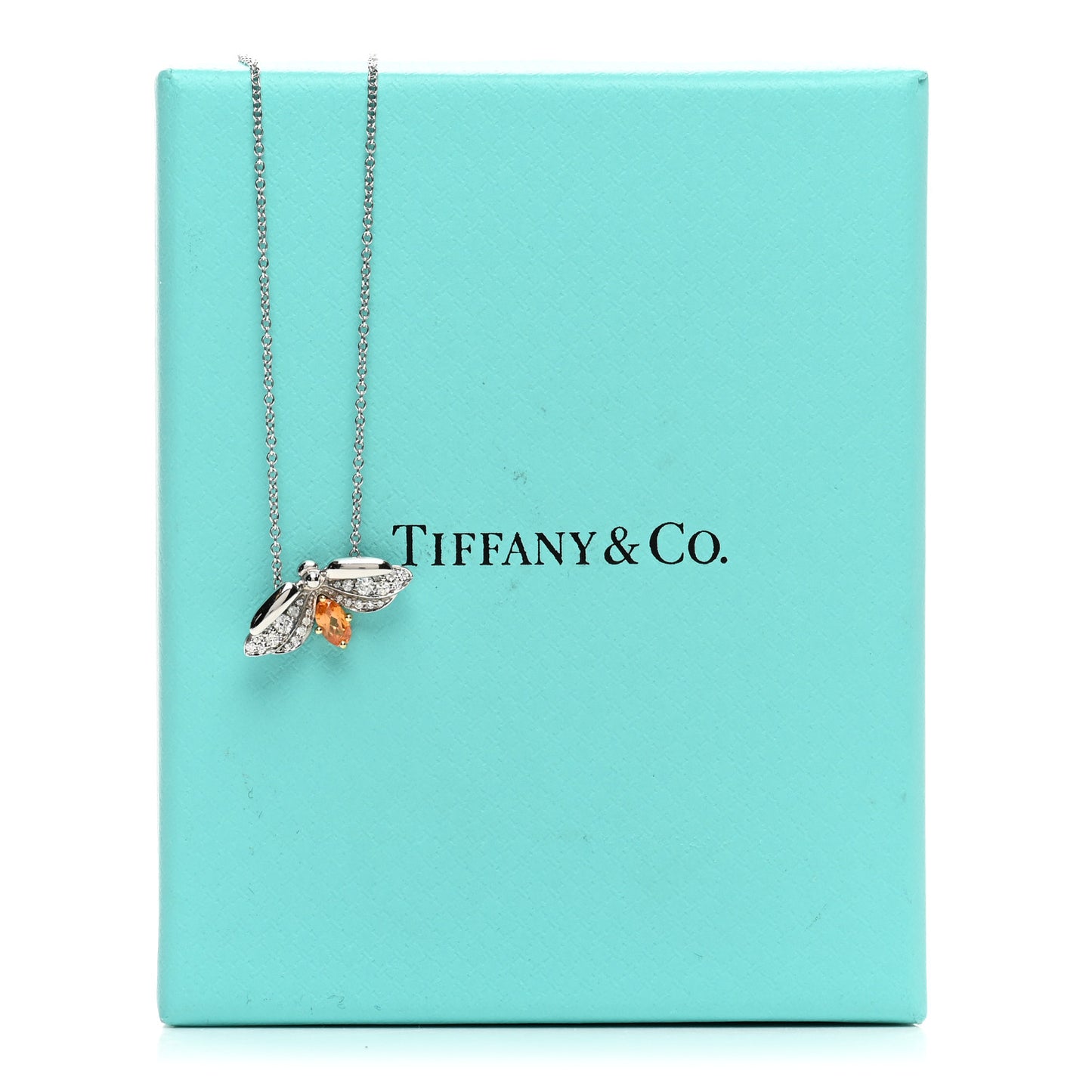 Platinum 18K Yellow Gold Diamond Spessartine Paper Flowers Firefly Pendant Necklace