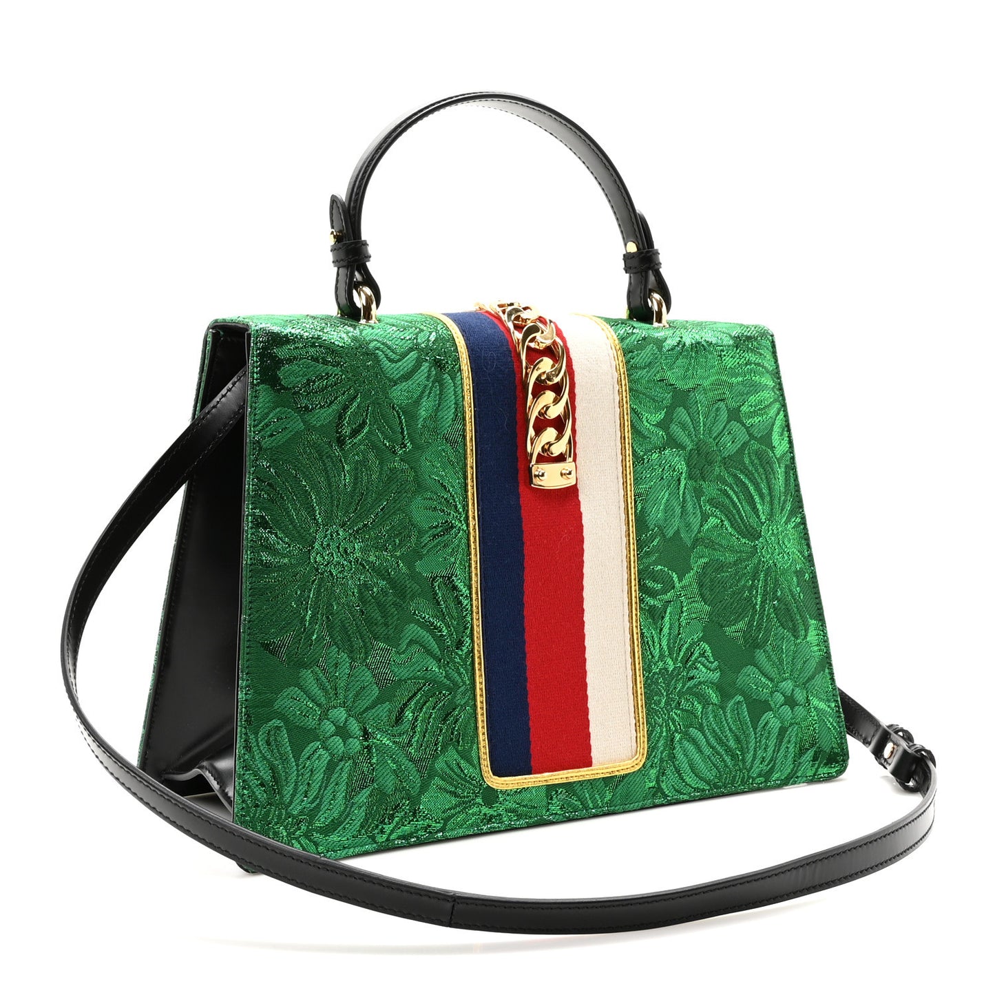 Jacquard Floral Web Medium Sylvie Top Handle Bag Green Black