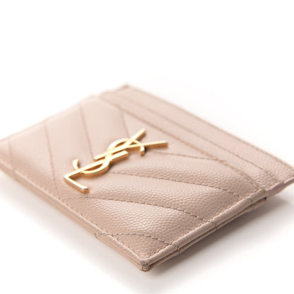 Saint Laurent Grain De Poudre Matelasse Chevron Monogram Credit Card Case Pale Pink 7 of 11