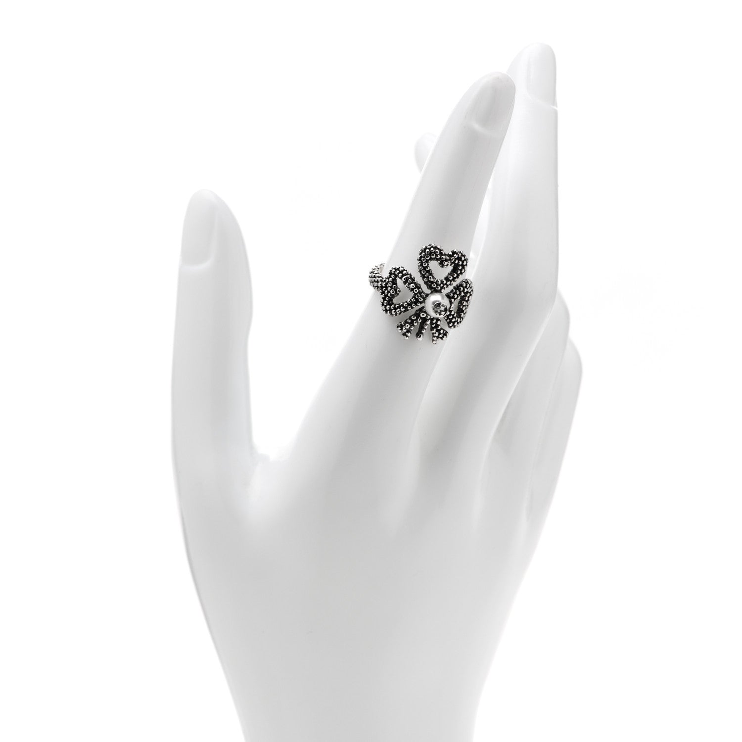 Gucci Sterling Silver Glass Pearl Heart Ribbon Ring 53 6.5 2 of 6