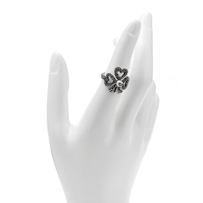 Gucci Sterling Silver Glass Pearl Heart Ribbon Ring 53 6.5 2 of 6