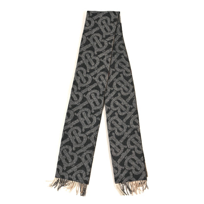 Burberry Cashmere Half Mega Check Monogram TB Reversible Fringe Scarf Black White 4 of 6