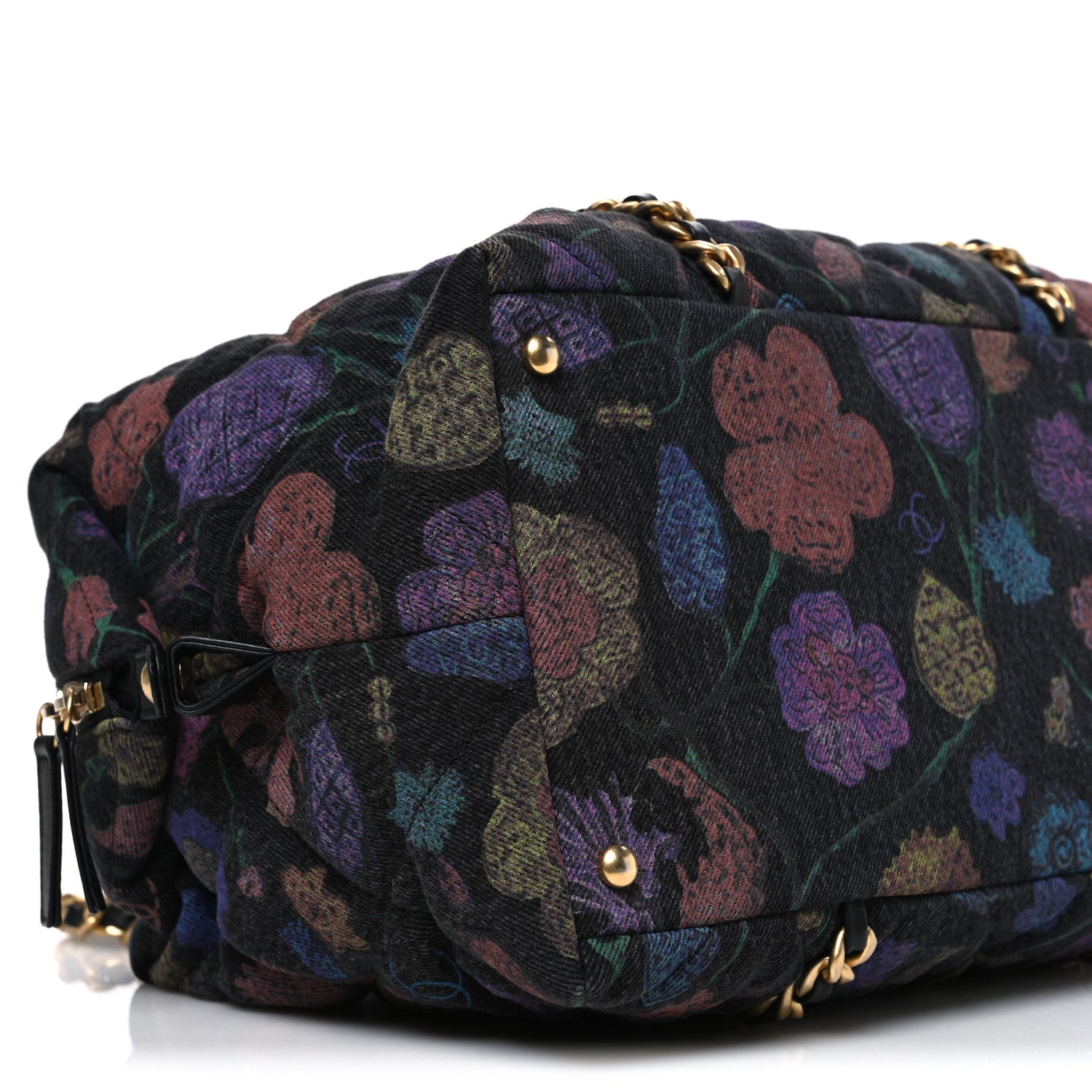 Chanel Denim Printed Destination Chenonceau Shoulder Bag Charcoal Multicolor 9 of 10