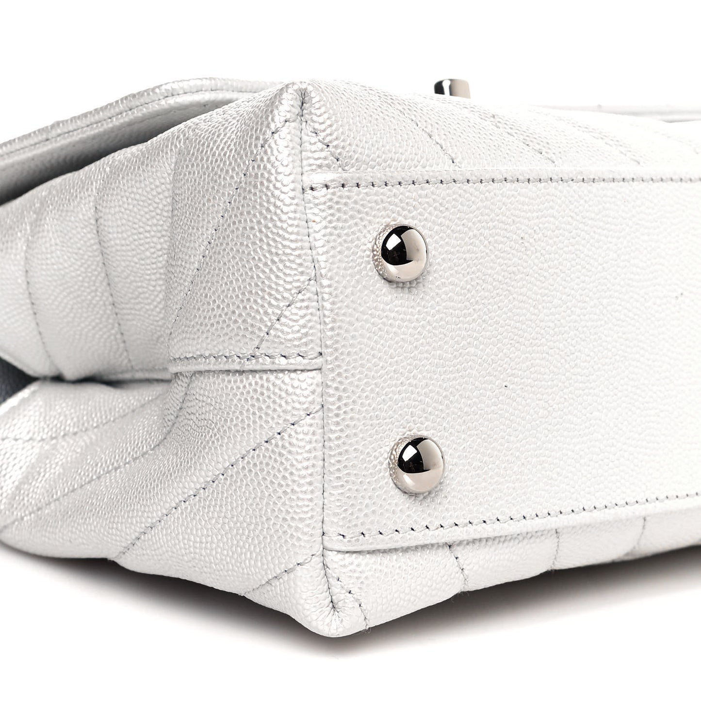 Iridescent Caviar Chevron Quilted Mini Coco Handle Flap White