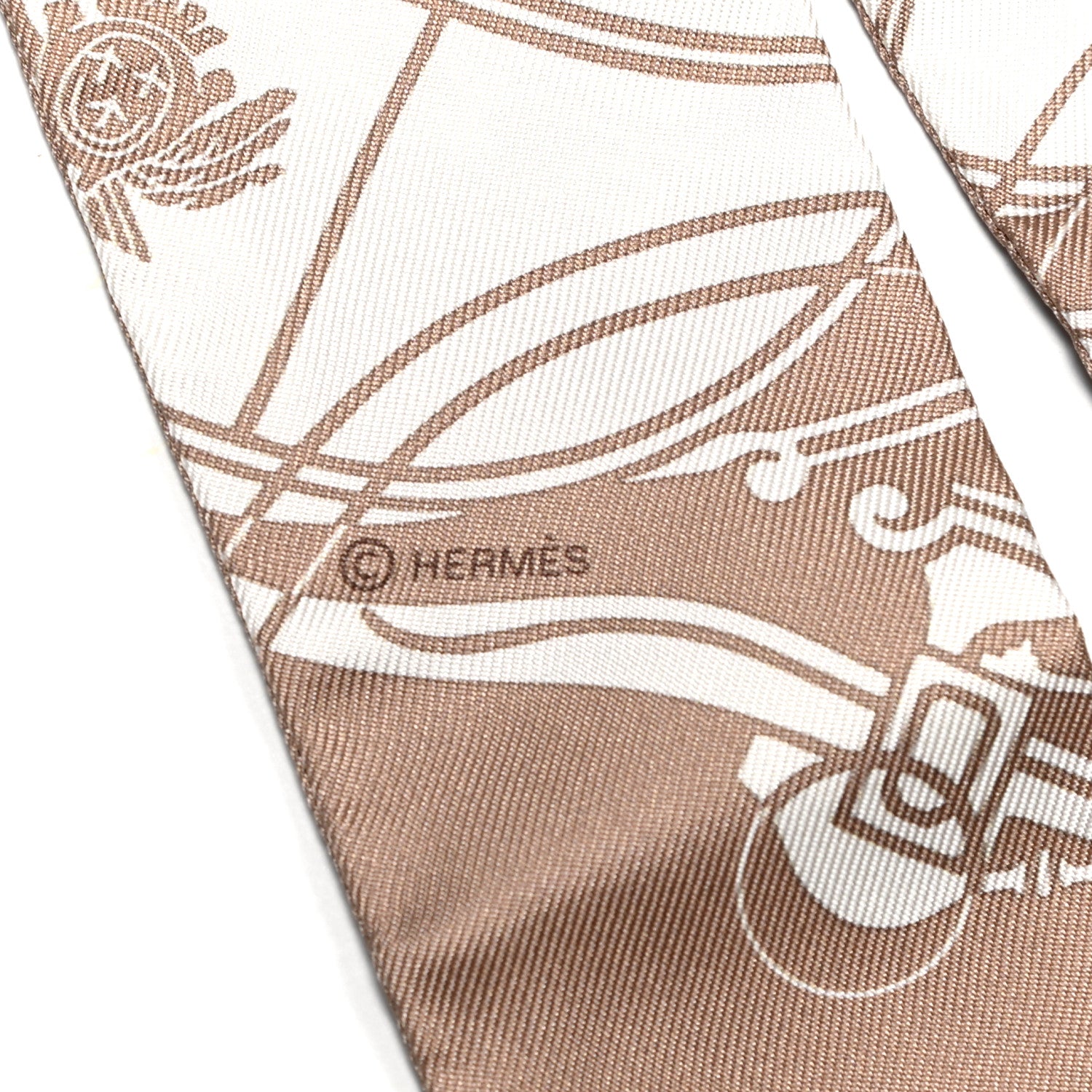 Hermes Silk Ex-Libris Twilly Beige White Caramel 4 of 4