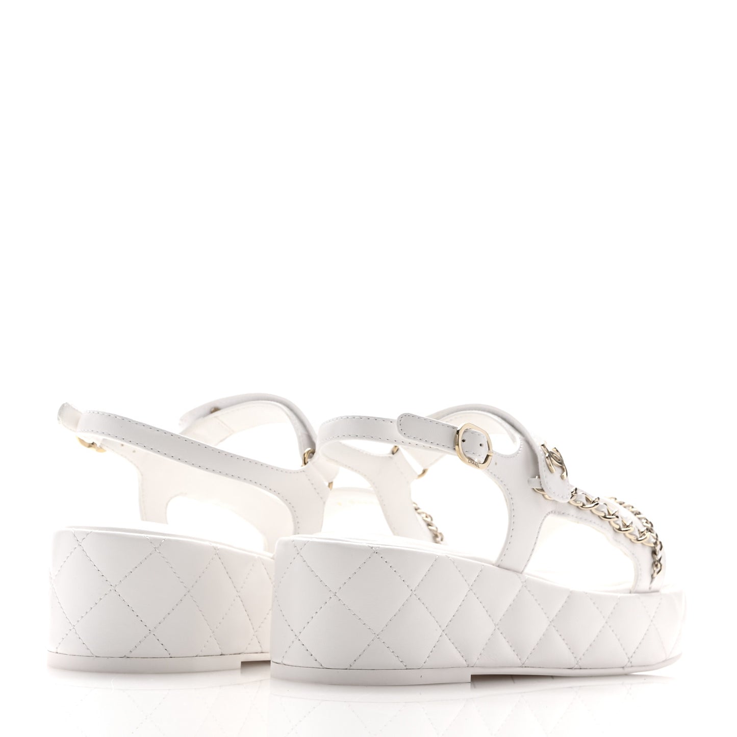 Lambskin Quilted Chain CC Platform Sandals 37.5 White