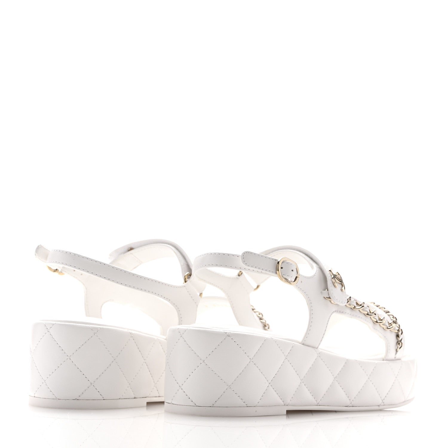 Chanel Lambskin Quilted Chain CC Platform Sandals 37.5 White 5 of 11