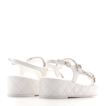 Chanel Lambskin Quilted Chain CC Platform Sandals 37.5 White 5 of 11