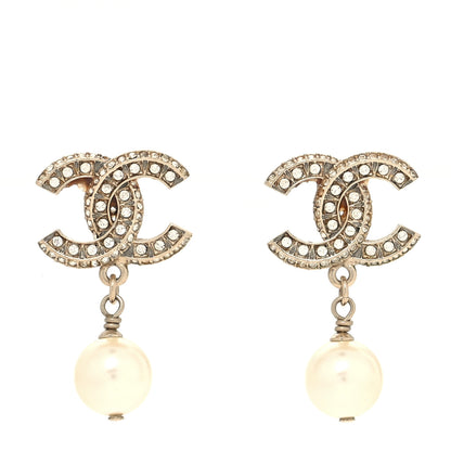 Chanel Crystal Pearl CC Drop Earrings Gold 1 of 4