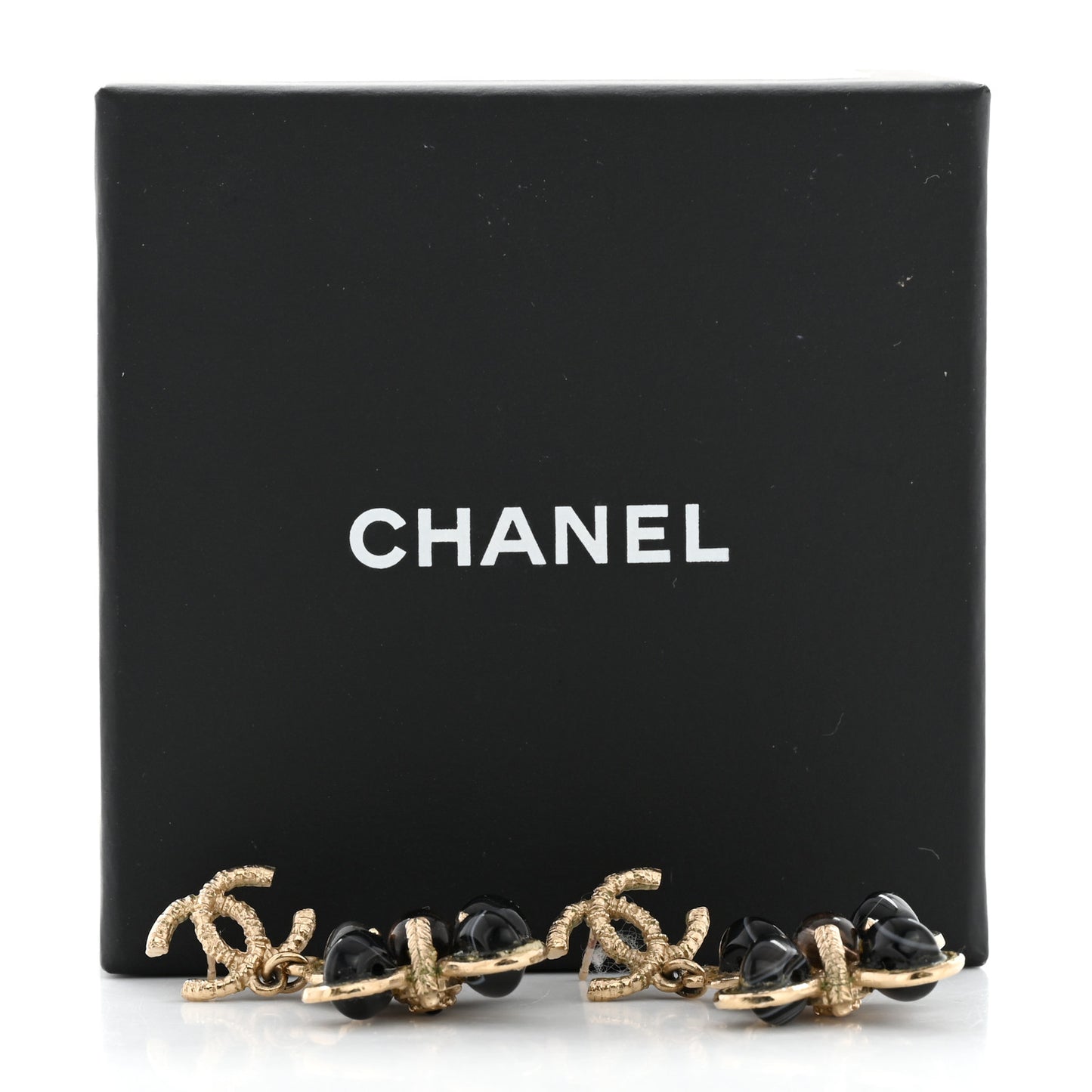 Resin CC Flower Drop Earrings Gold Black