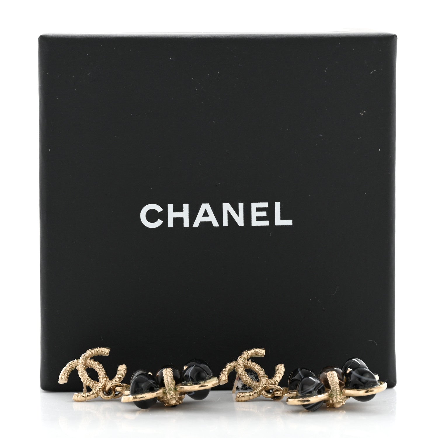 Chanel Resin CC Flower Drop Earrings Gold Black 5 of 5